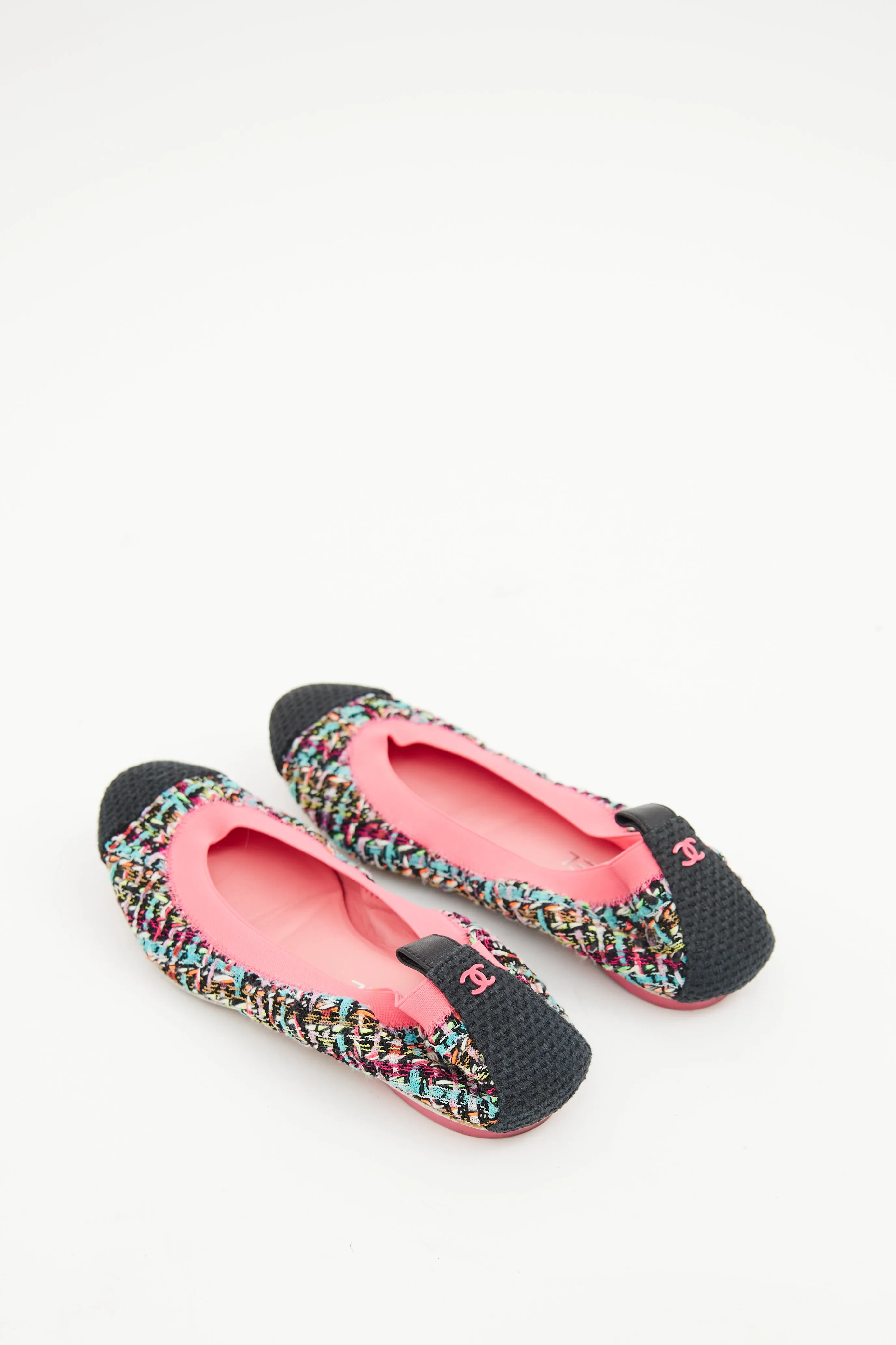 2013 Pink Multi Colour Tweed Ballet Flat