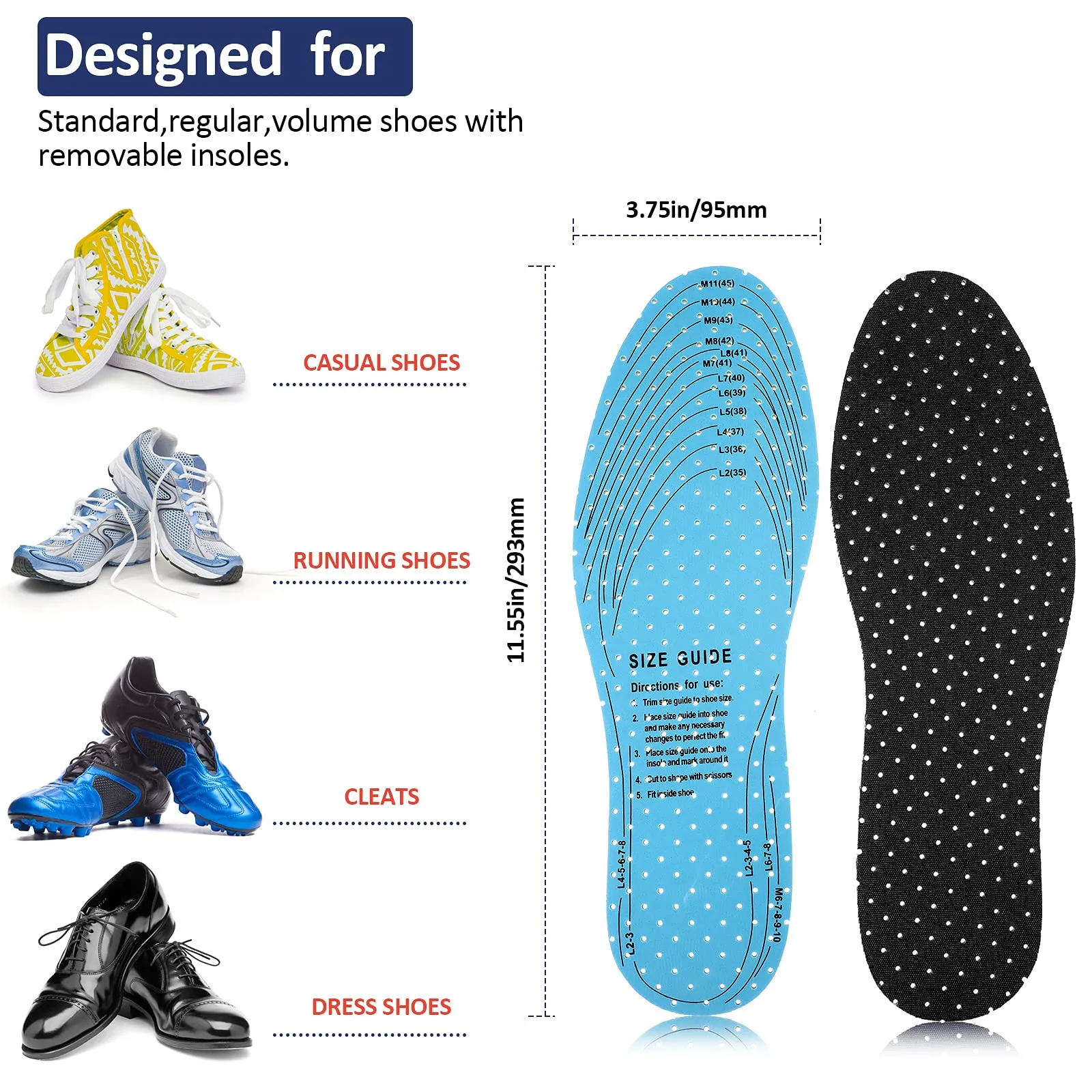 3 Pairs Breathable Shoe Insoles Inserts Ultra-Soft Cushioning Walking Comfort Insoles Double-Layer Latex Foam Perforated Insoles Replacement Insoles for Men 7-11 Woman 2-8 (White, Black, Grey) White, Black, Grey