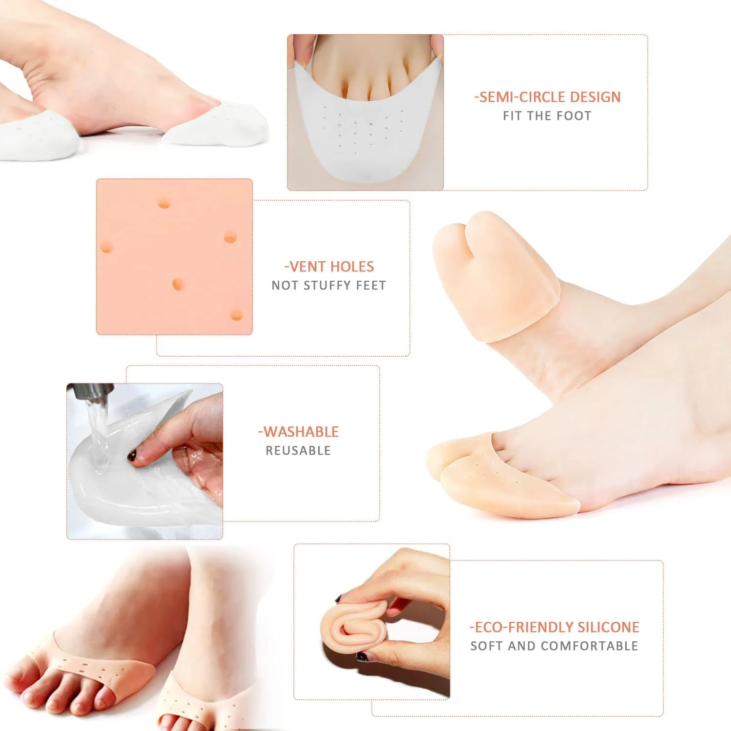 3 Pairs of Silicone Toe Protectors with Breathing Holes Forefoot Pads Toe Support, Silicone High Heels Ballet Toe Protectors