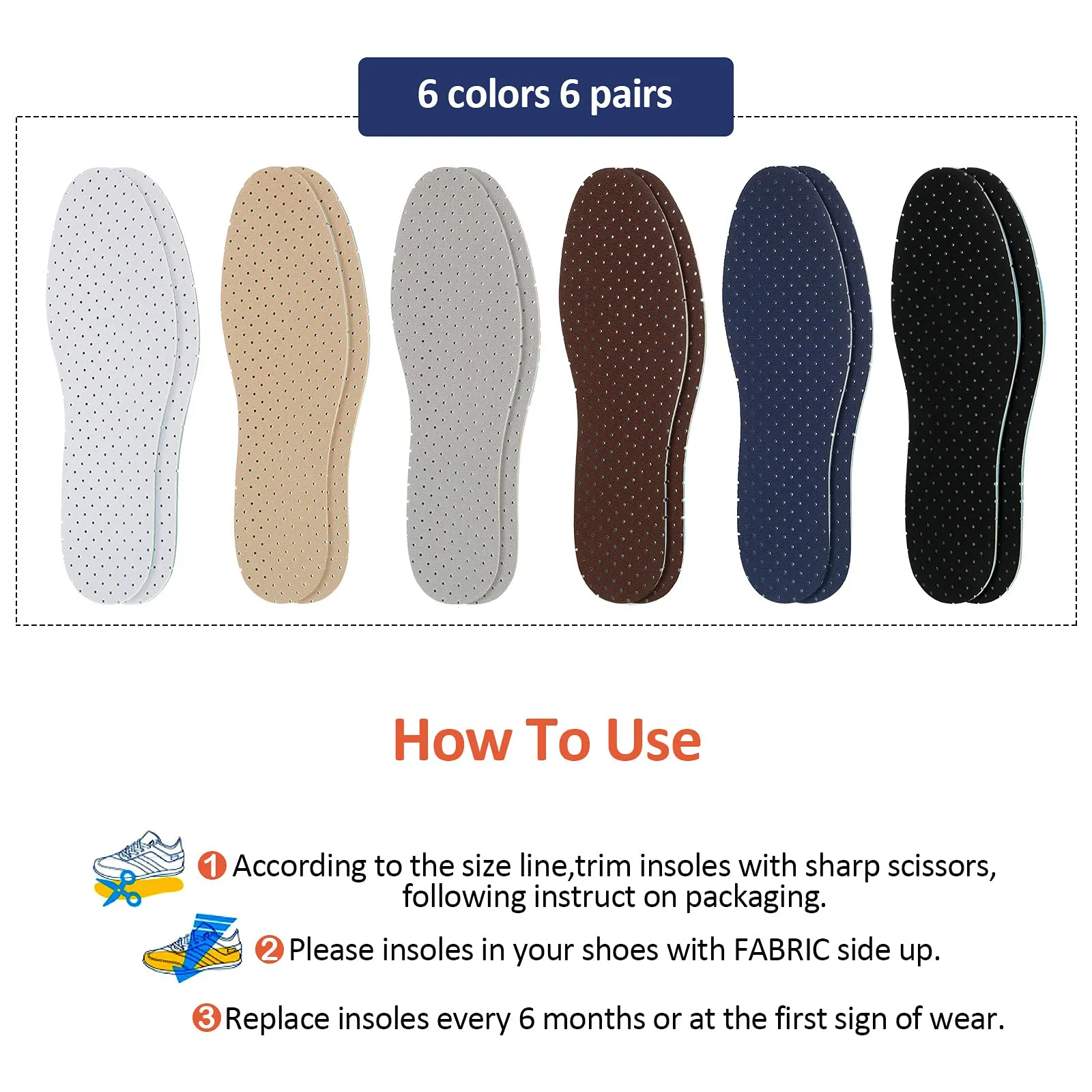 6 Pairs Shoe Insoles Women Thin Breathable Shoe Pads Inserts Ultra Soft Cushioning Walking Comfort Double Layer Latex Foam Insoles with Holes Fit in Any Shoe Unisex, Men 7-11 Woman 2-8 (Simple Colors) Simple Colors