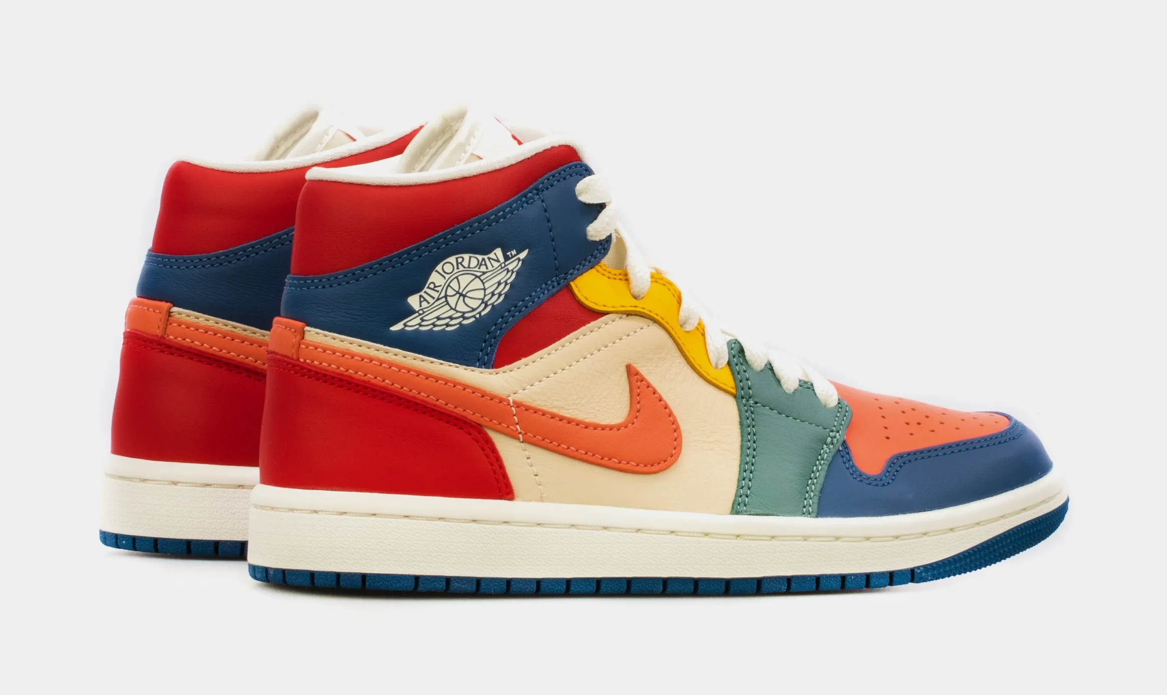 Air Jordan 1 Retro Mid Multi-Color Womens Lifestyle Shoes (White/Multi)