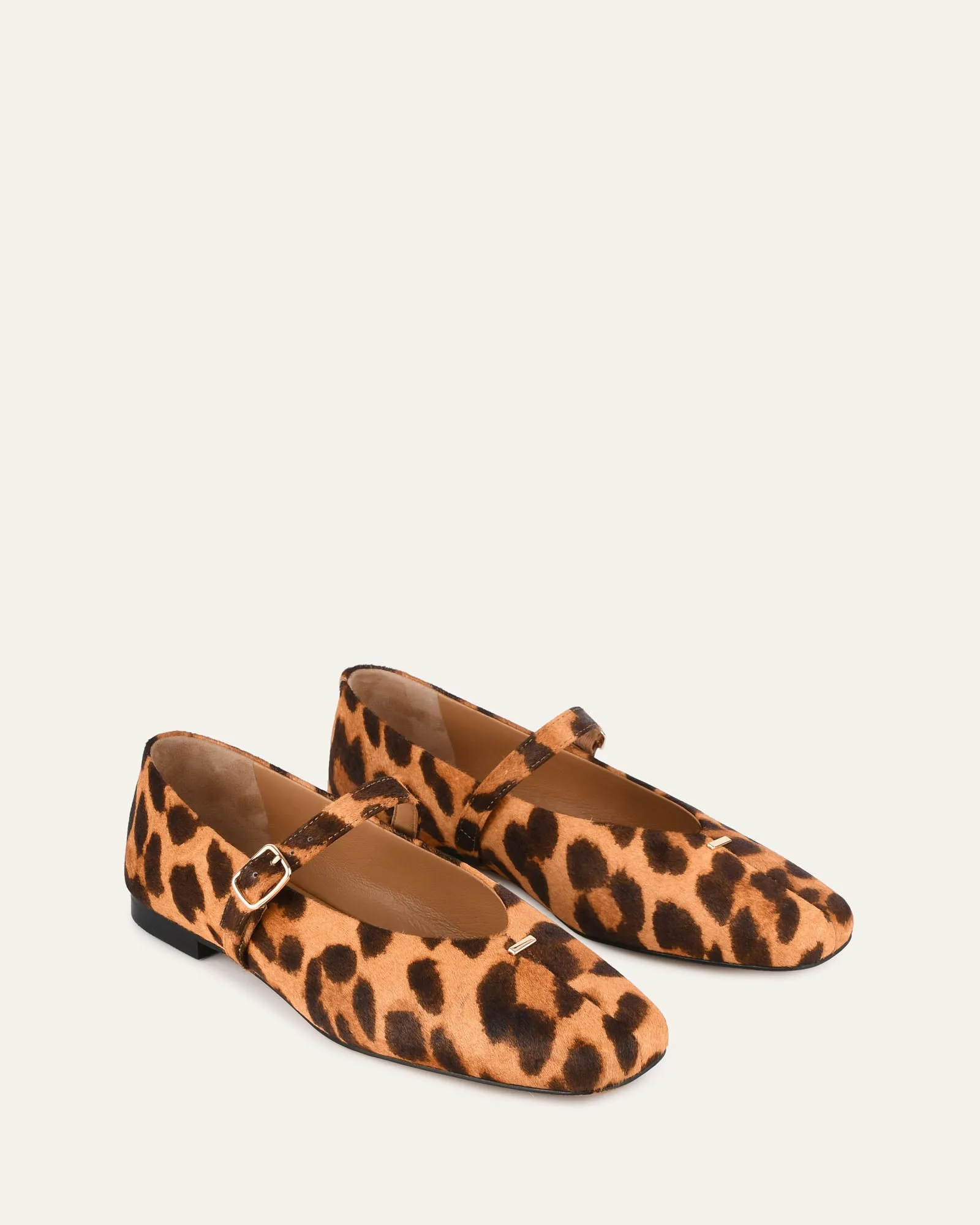 APRIL CASUAL FLATS OCELOT HAIR ON LEATHER