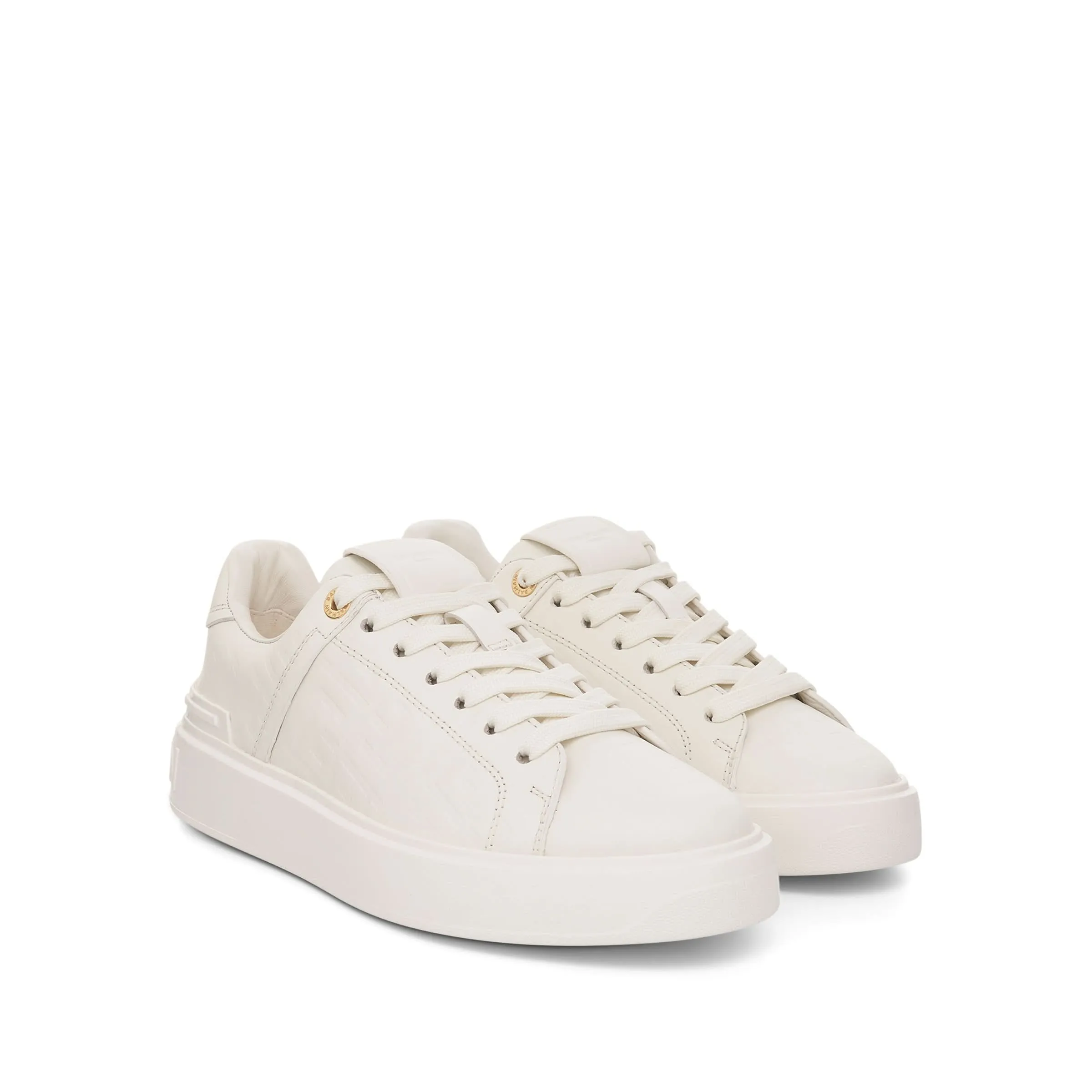 B Court Calfskin Embossed Monogram Sneaker in White