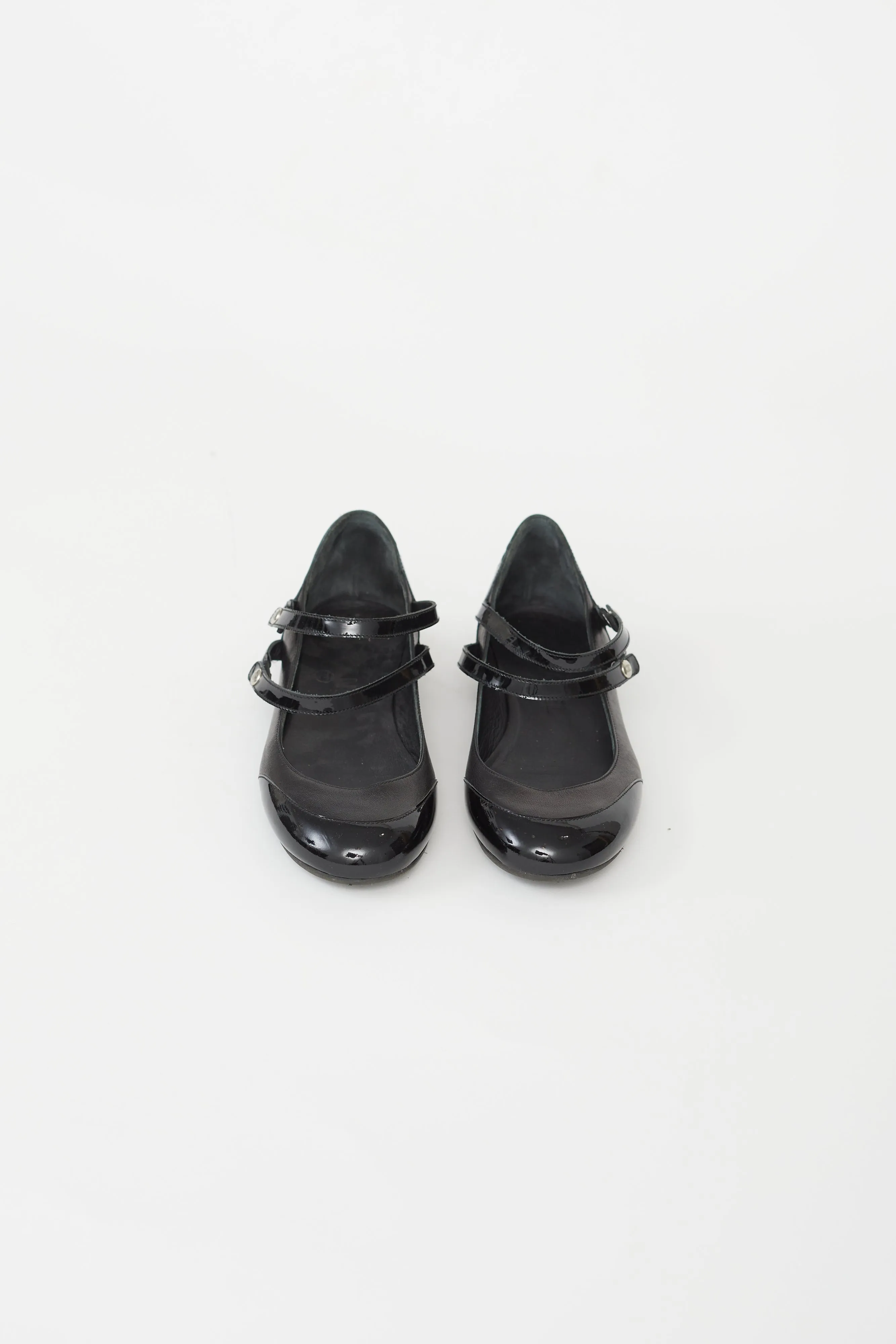 Black Leather Double Strap Mary Jane Flat