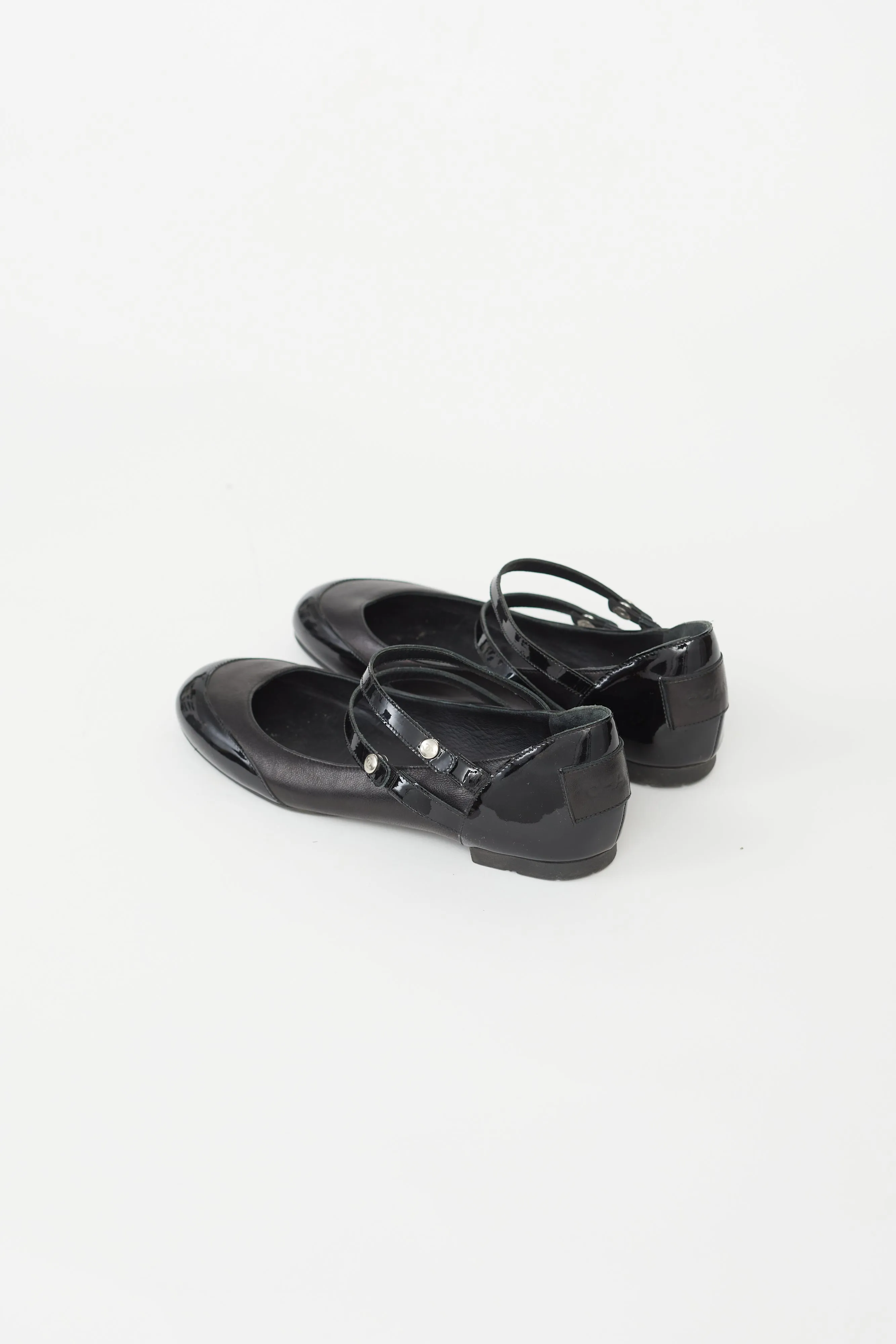 Black Leather Double Strap Mary Jane Flat