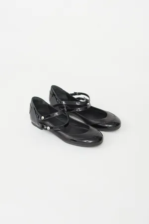 Black Leather Double Strap Mary Jane Flat