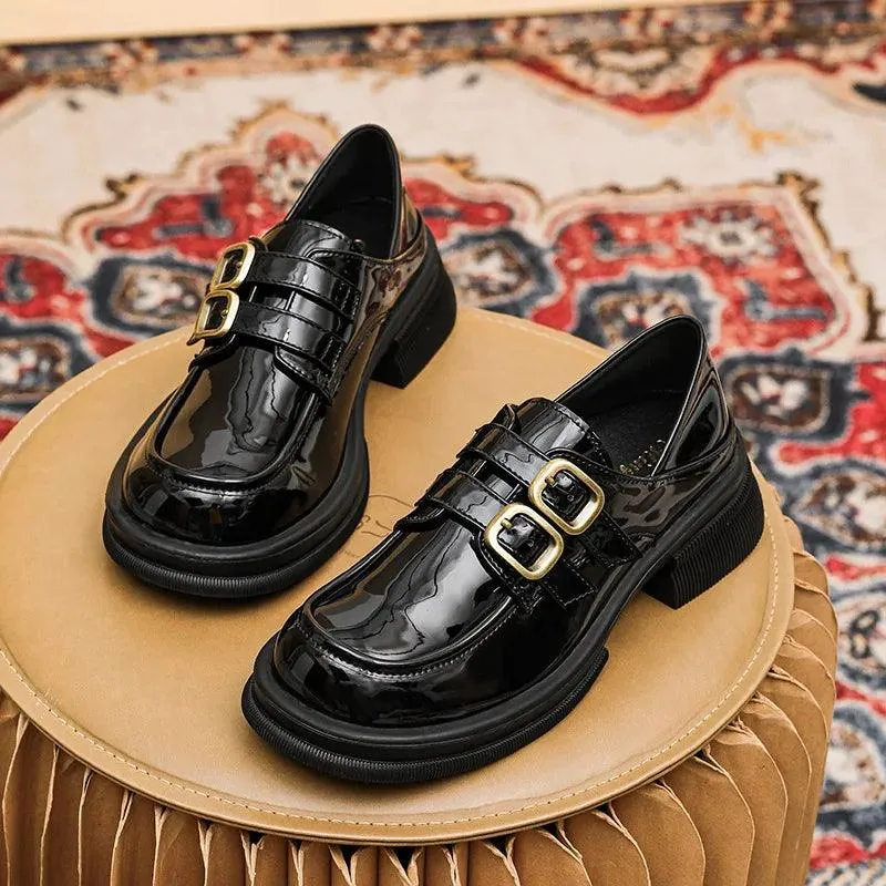 Black Loafers: CS535-2 Women's Casual Shoes with Mid-Heel