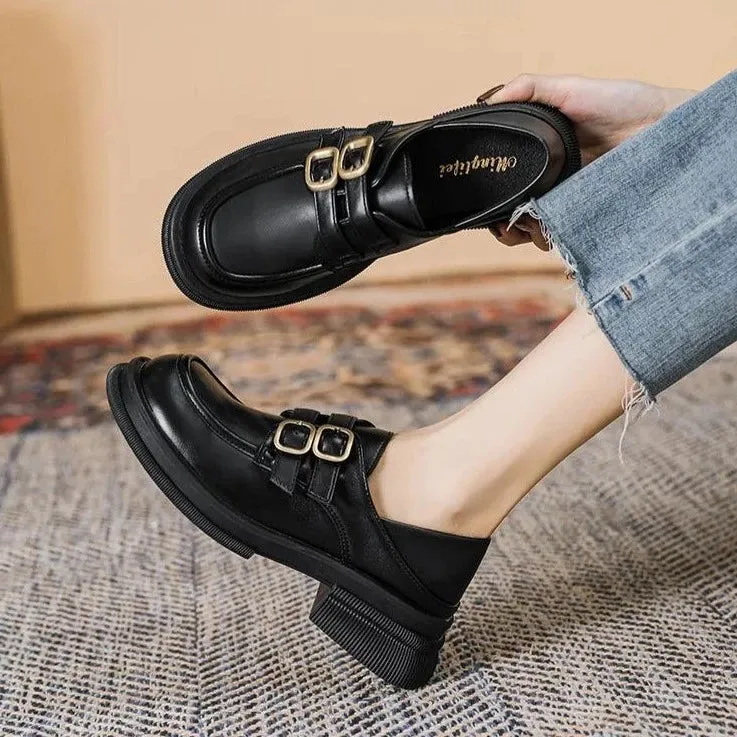 Black Loafers: CS535-2 Women's Casual Shoes with Mid-Heel