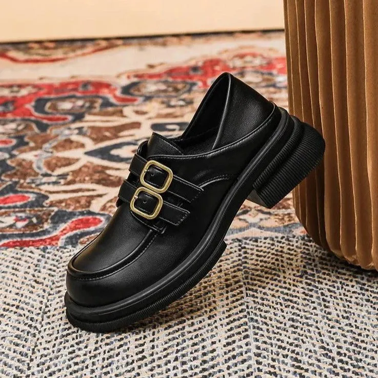 Black Loafers: CS535-2 Women's Casual Shoes with Mid-Heel