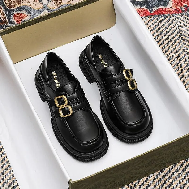 Black Loafers: CS535-2 Women's Casual Shoes with Mid-Heel