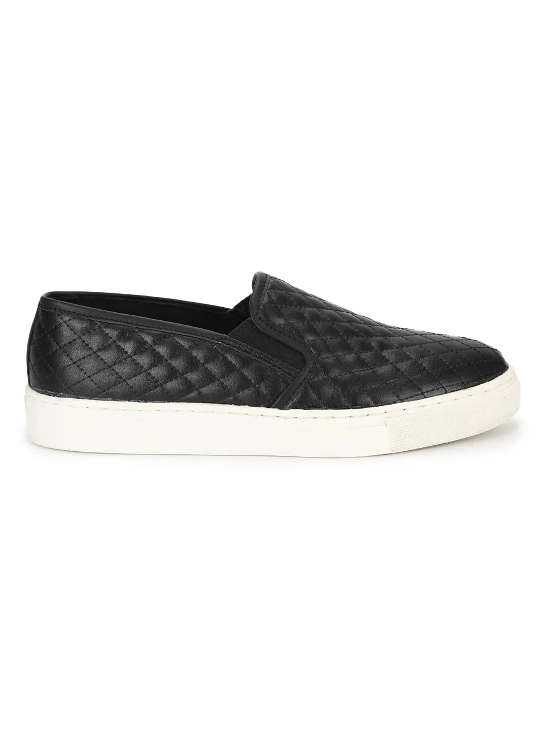 Black PU Quilted Slip On Shoes