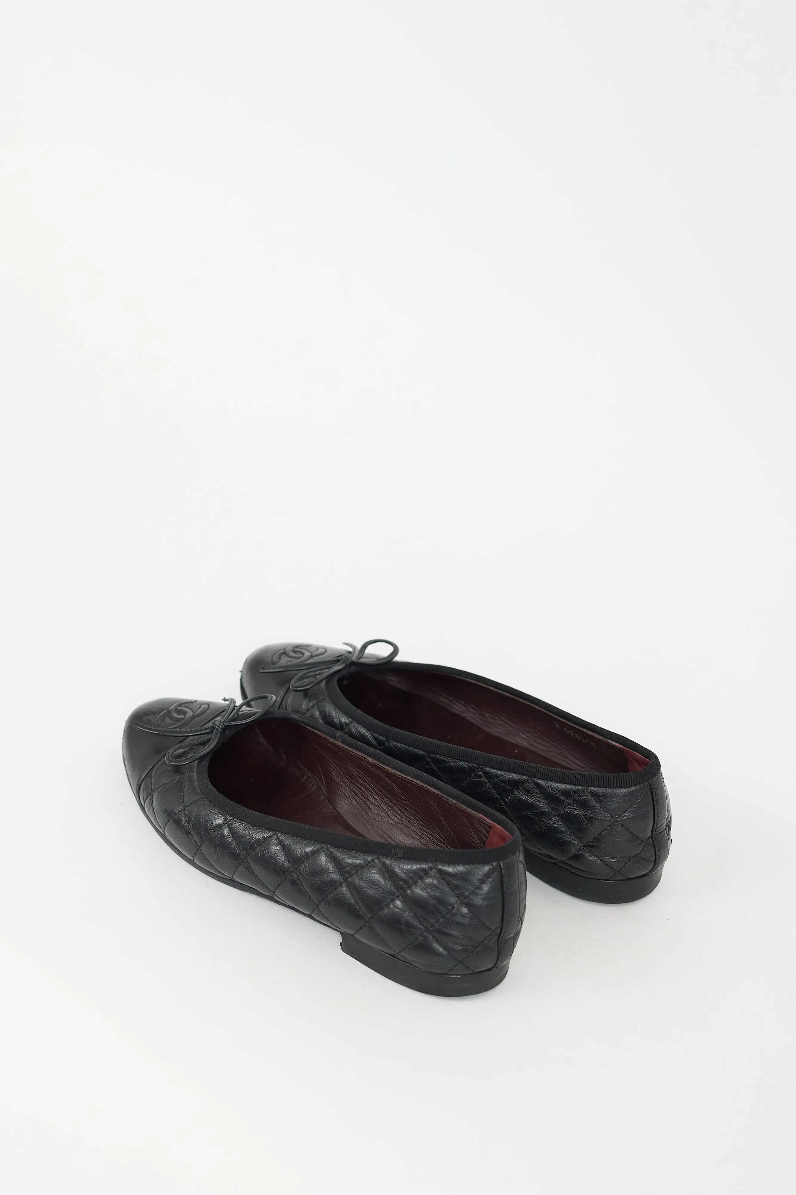 Black Quilted Leather CC Ballet Flat