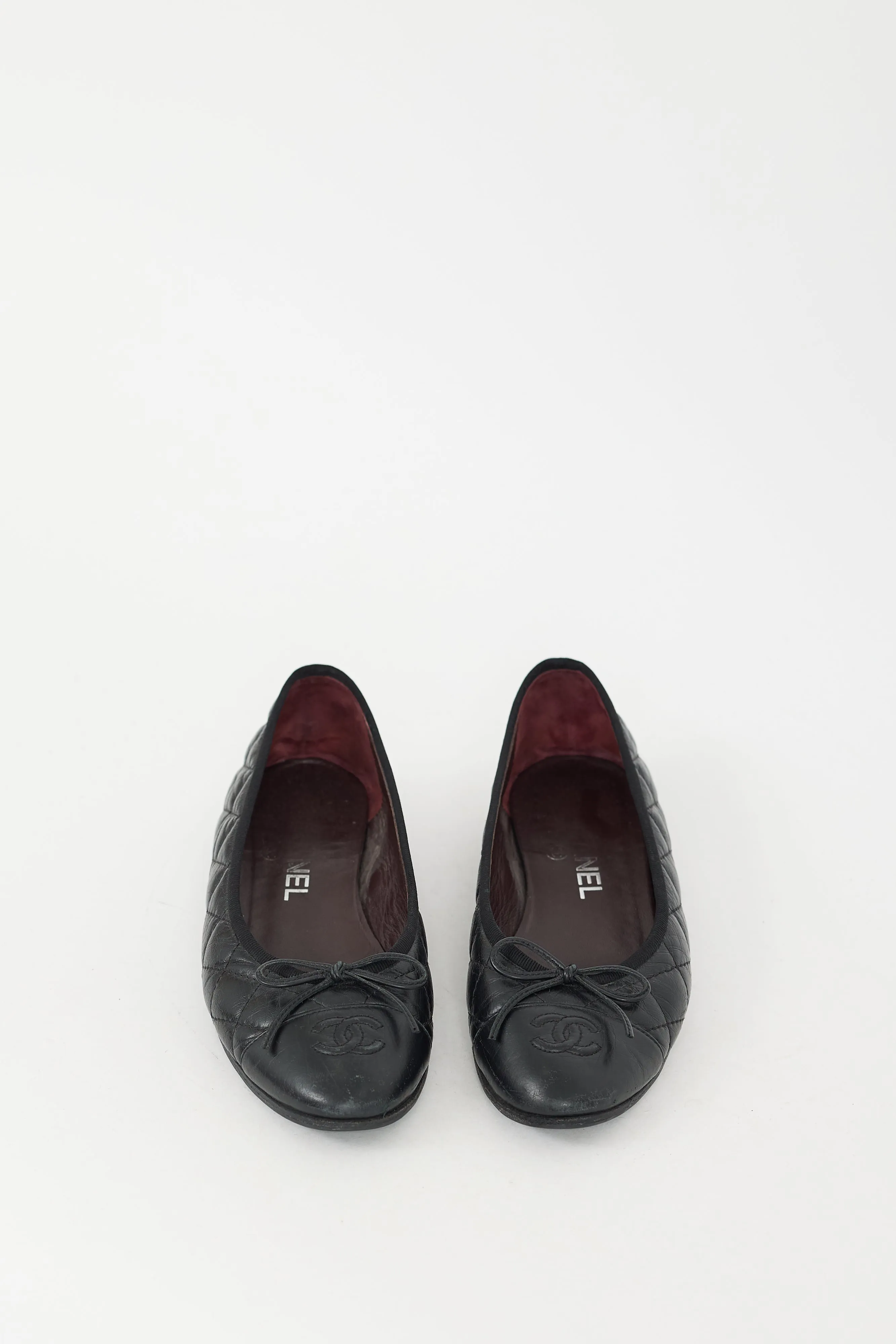 Black Quilted Leather CC Ballet Flat