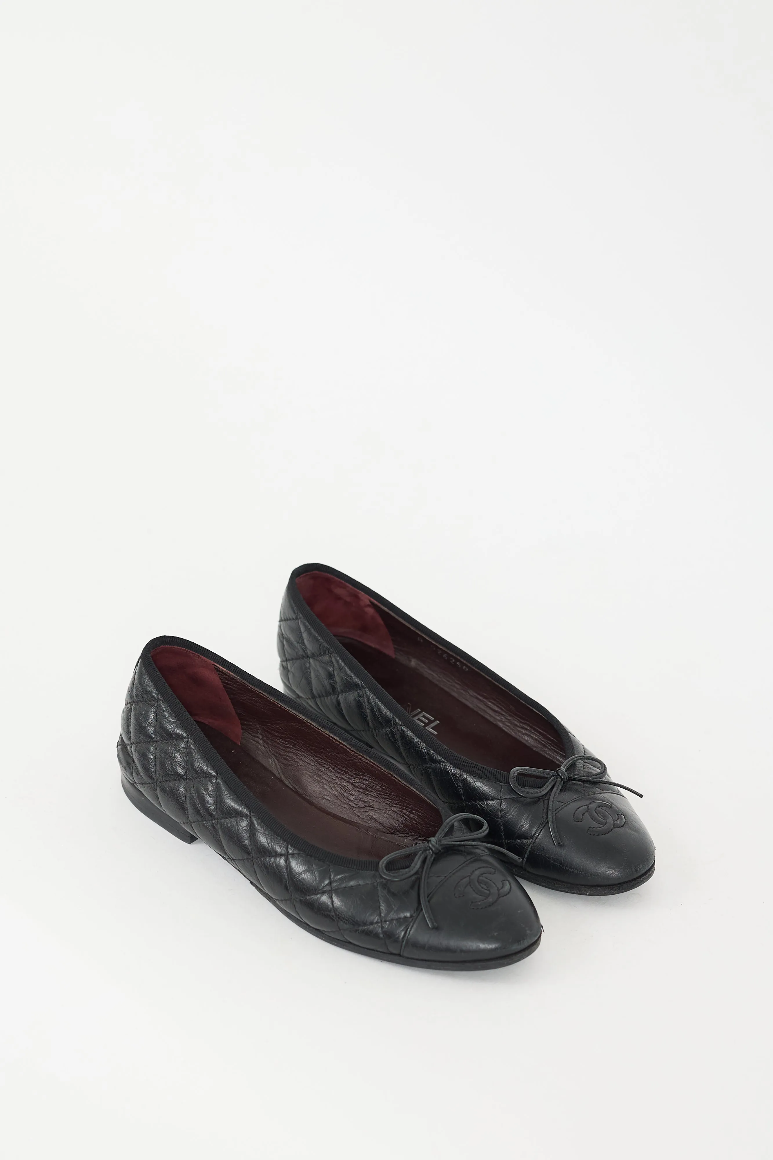 Black Quilted Leather CC Ballet Flat