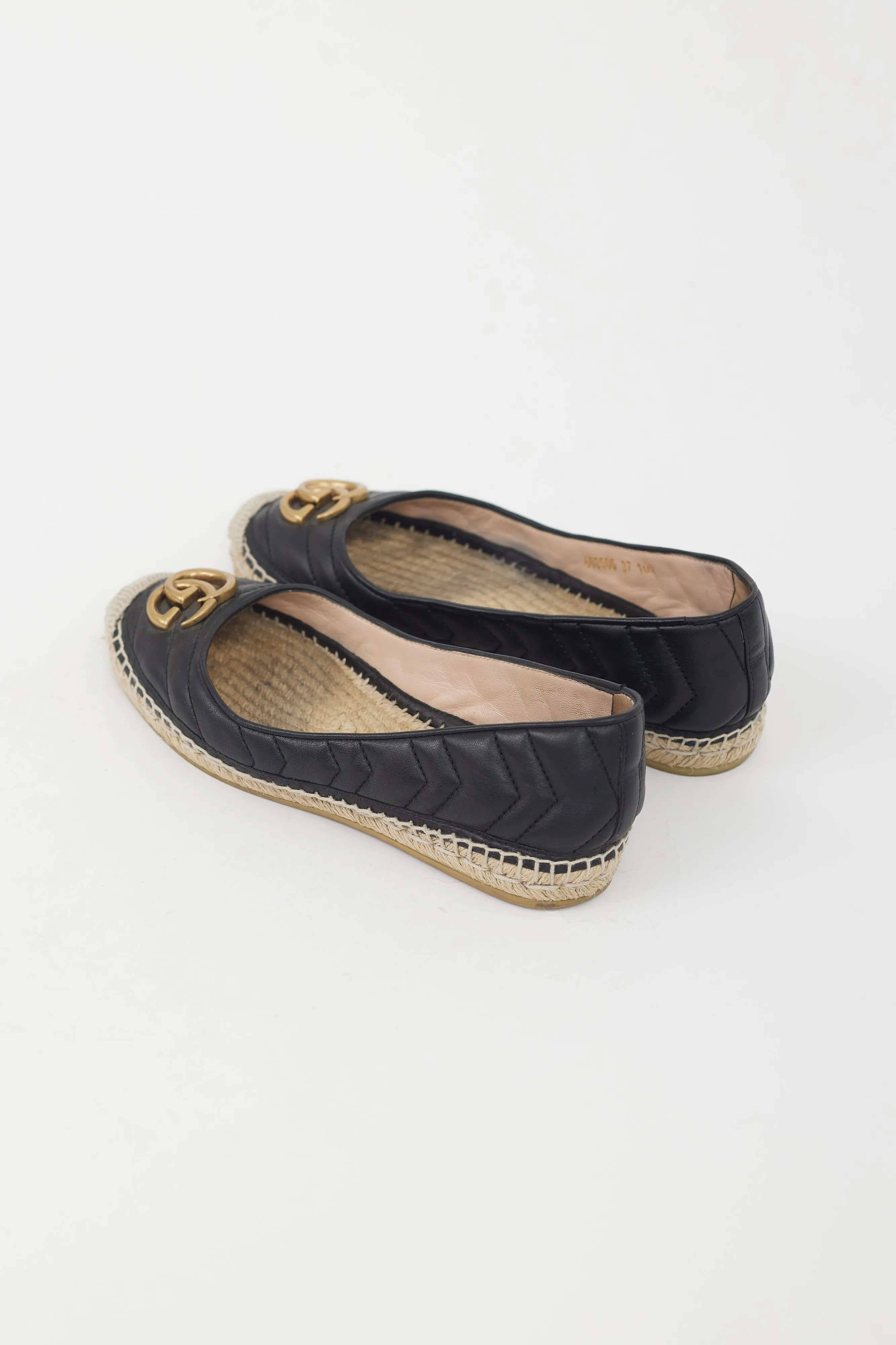 Black Quilted Leather GG Flat