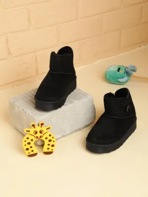 Black Suede Winter Stylish Ankle Boots For Kids-Unisex (TC-RS3685-BLK)