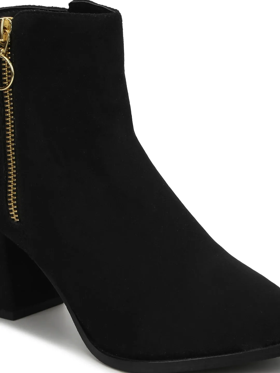 Black Suede Zip Up Ankle Boots