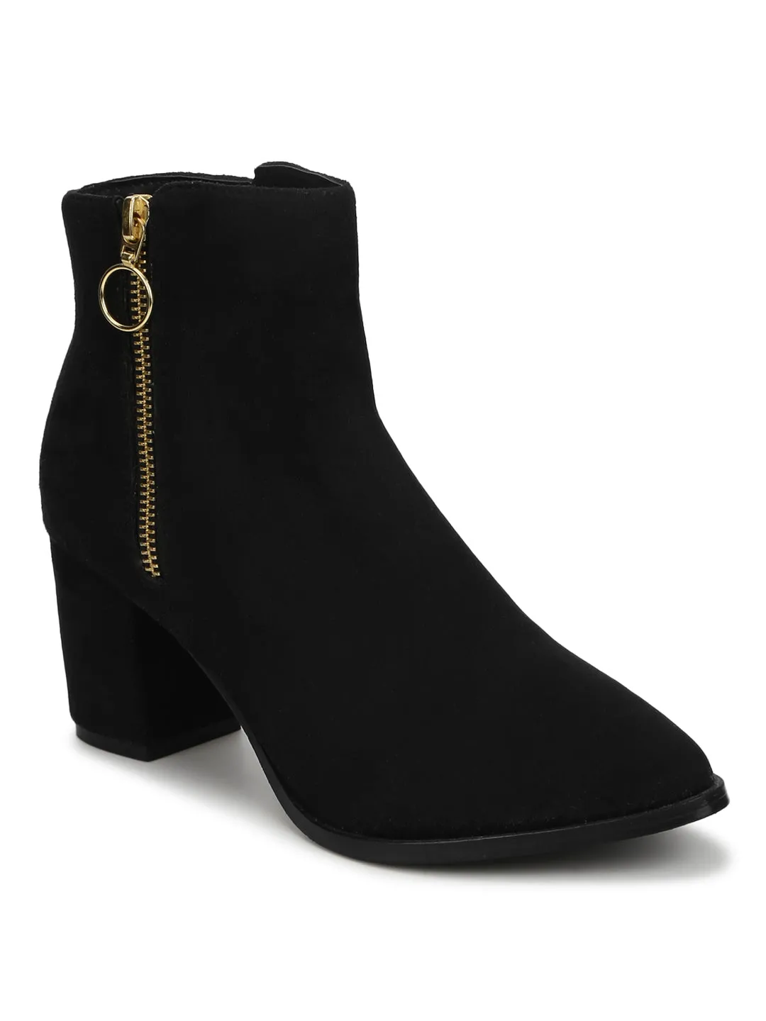 Black Suede Zip Up Ankle Boots