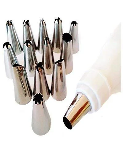 Cakeware 14 Piece Cake Decorating Set Frosting Icing Piping Bag Tips With Steel Nozzles