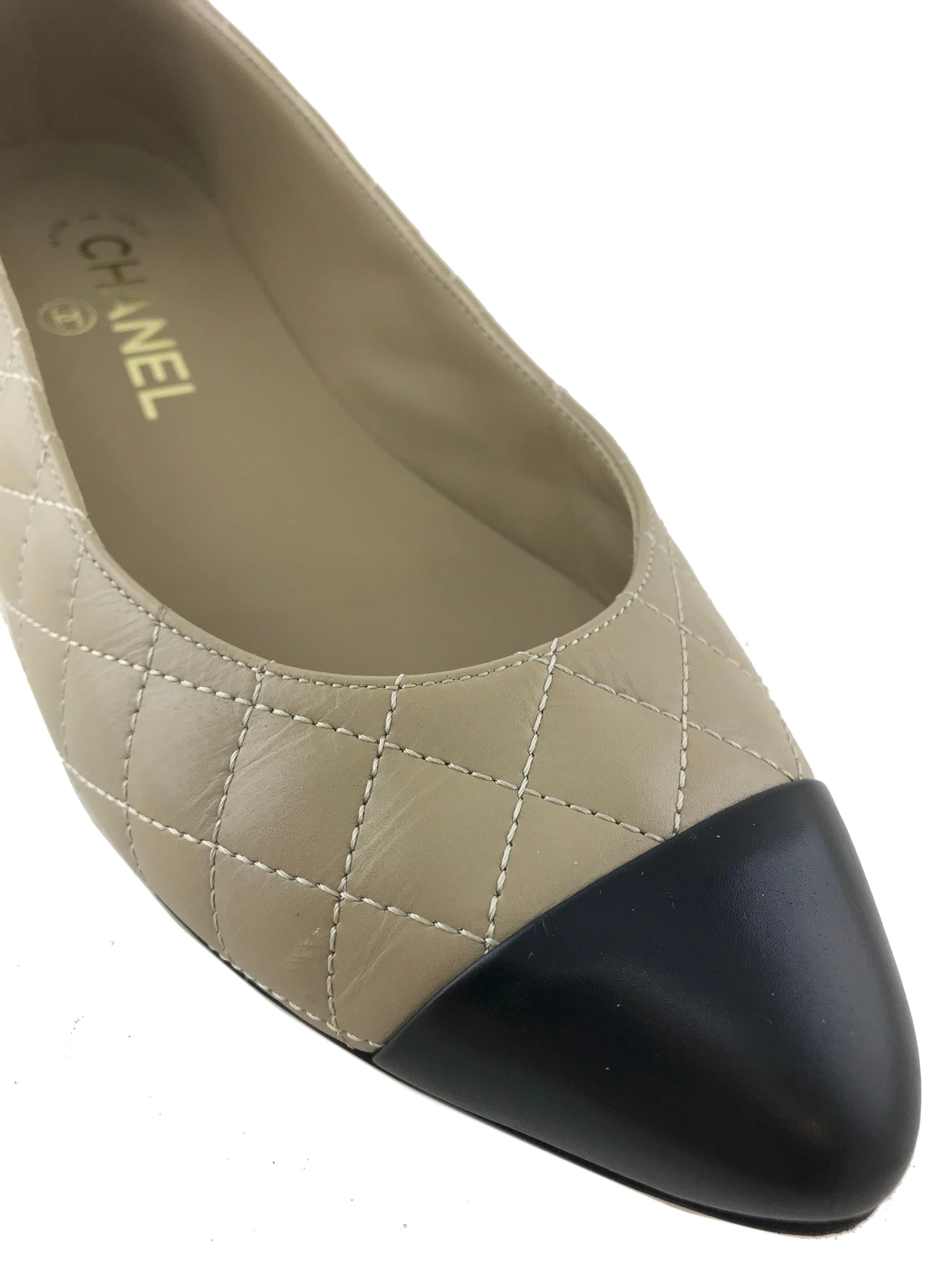 Chanel Quilted Leather Pointed Cap Toe Ballet Flats Size 7