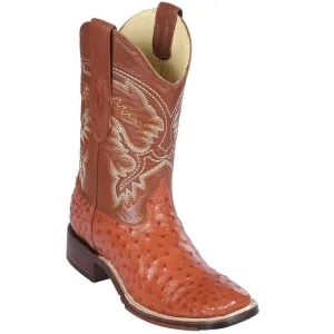 Cognac Ostrich Square Toe Western Boots