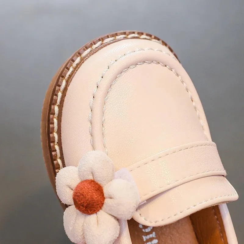 Comfortable Soft Leather Toddler Girl Casual Shoes with Flower - TF329