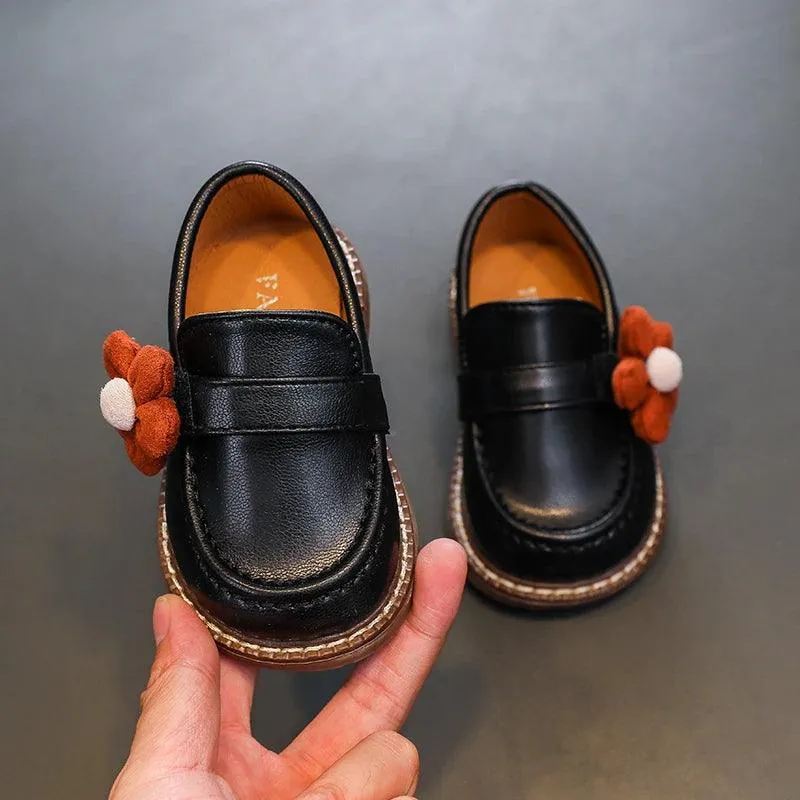 Comfortable Soft Leather Toddler Girl Casual Shoes with Flower - TF329