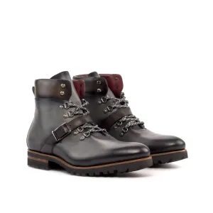 DapperFam Everest in Grey / Dark Brown Men's Italian Leather Hiking Boot