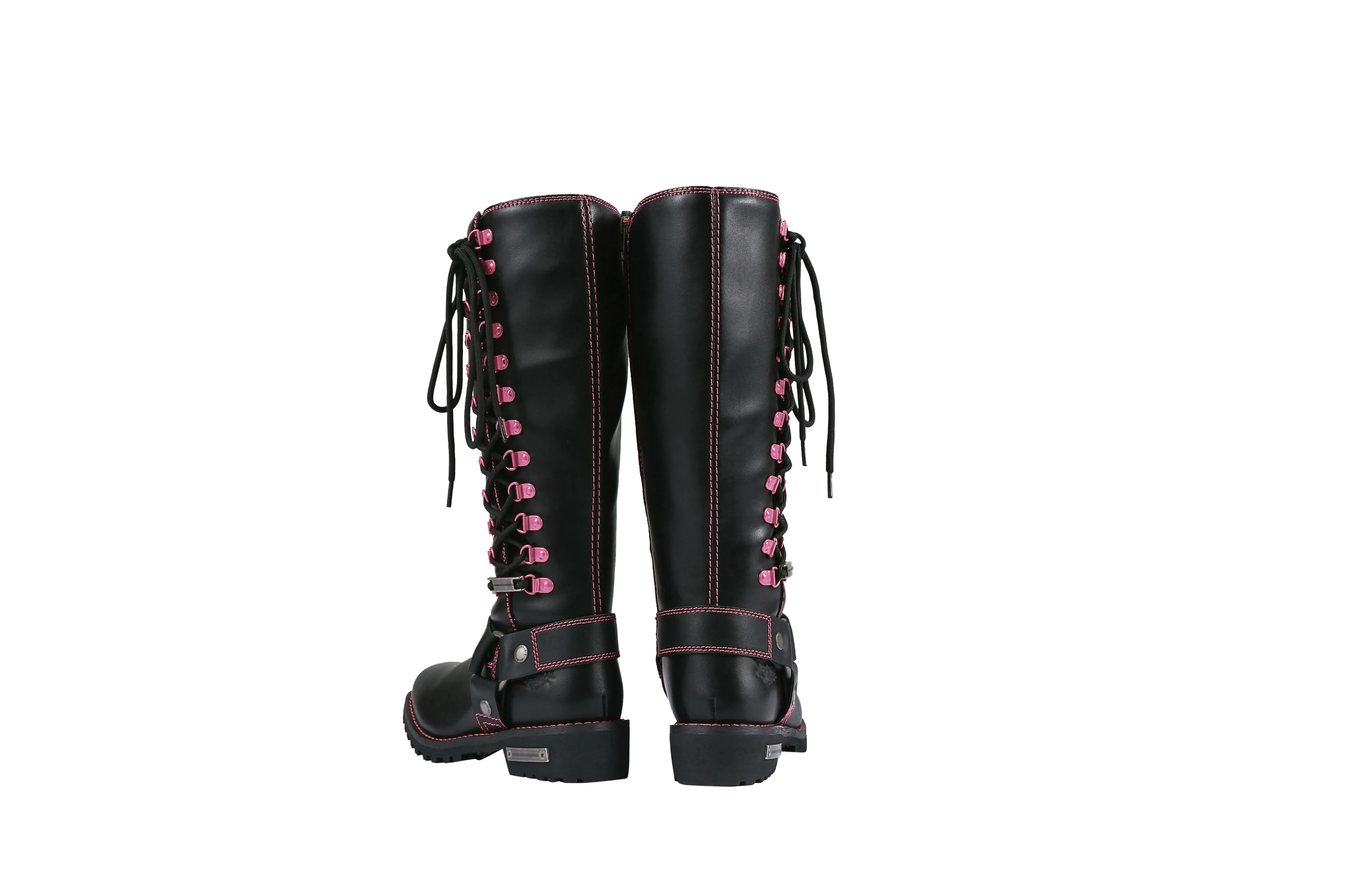 Dream Apparel® Women Biker Long Boots with Pink Laces