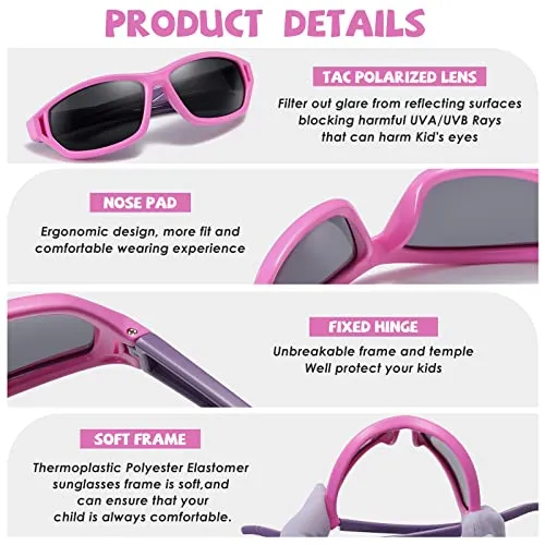 DUCO Polarized Kids Sunglasses with Strap for Boys Girls Youth Sports Baseball Shades UV Protection K029