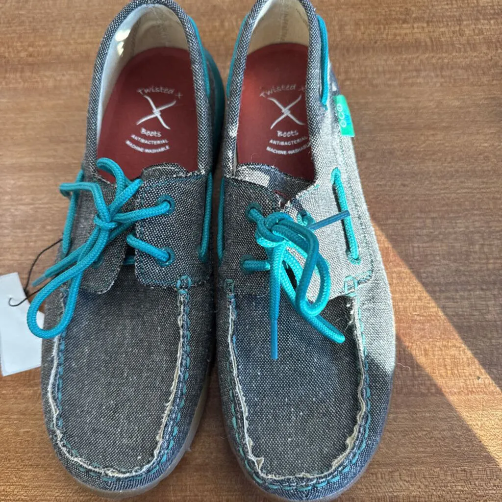 Ecotwix -Twisted X Women's ecoTWX Driving Moc Boat Shoes- MSRP $129: Brown/Grey/Teal-women-8.5