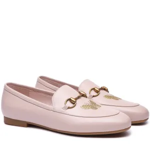 Everau Pink Loafer With Metal Buckle And Butterfly Embroidery