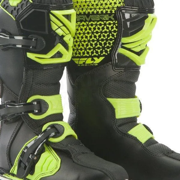 Fly Racing Maverik Youth Black/Hi-Viz Yellow Motocross Boots