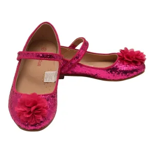 Girls Fuchsia Glitter Floral Special Occasion Flats 5 Toddler-4 Kids