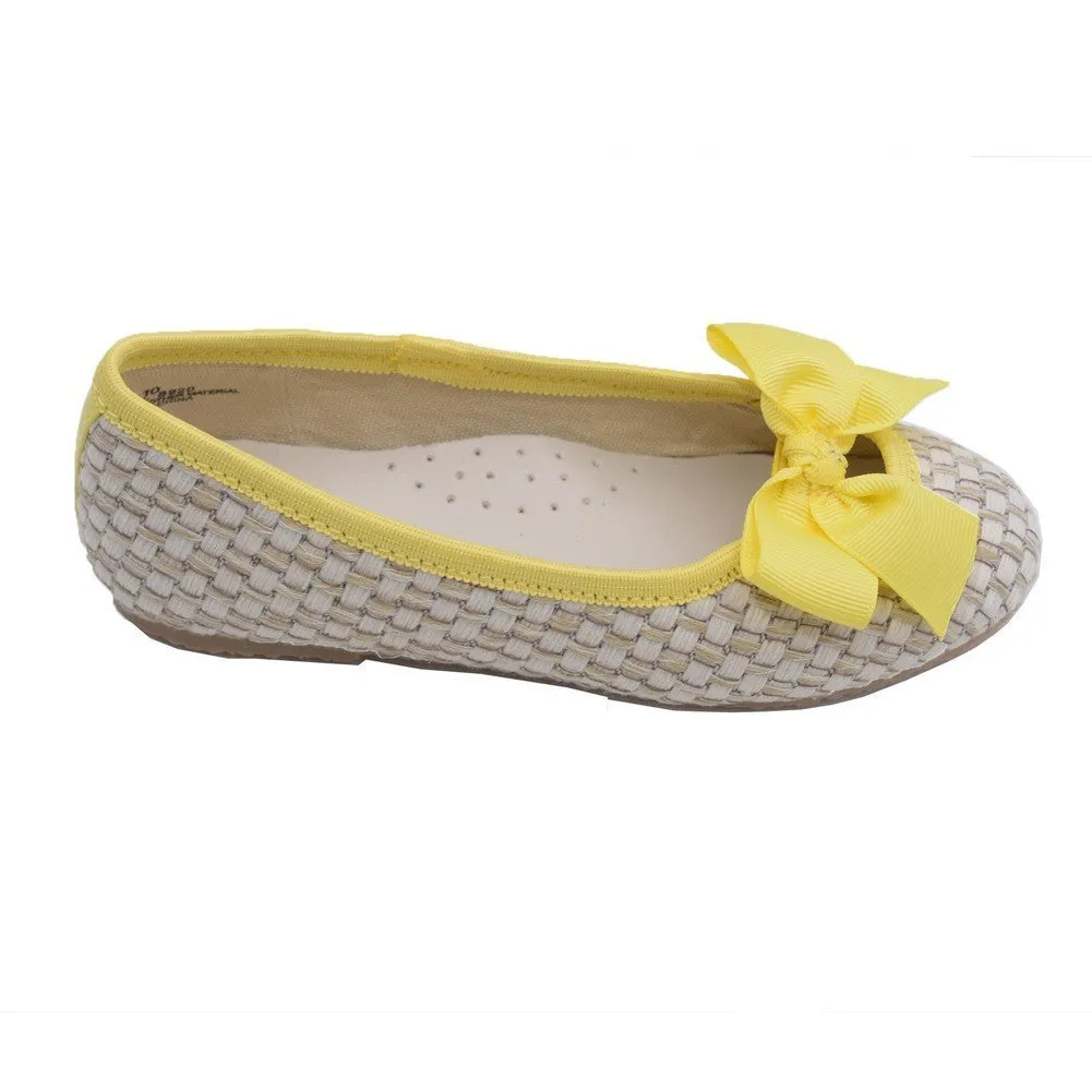 Girls Yellow Faux Straw Bow Fashion Flats 7 Toddler-4 Kids