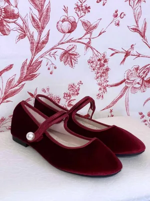 Historically Inspired Renaissance Style Velvet Slipper Flats in Burgundy