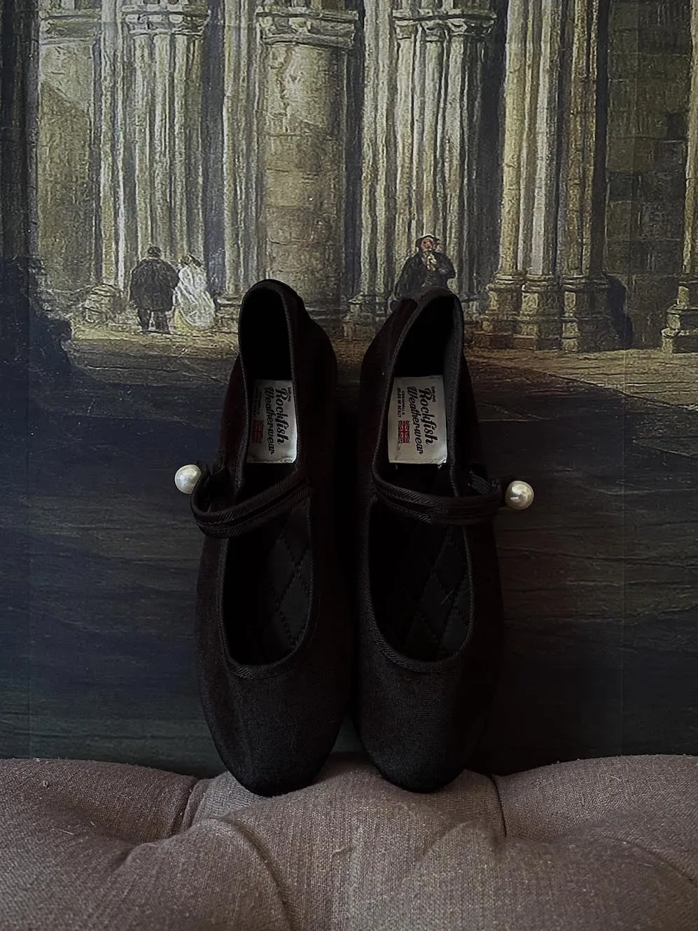 Historically Inspired Renaissance Style Velvet Slipper Flats in Gothic Black