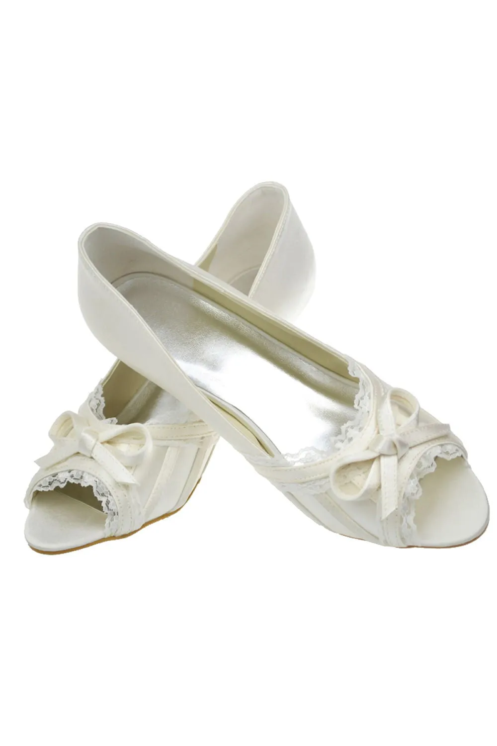 Ivory Lace Peep Toe Wedding Shoes With Bow Knot S68