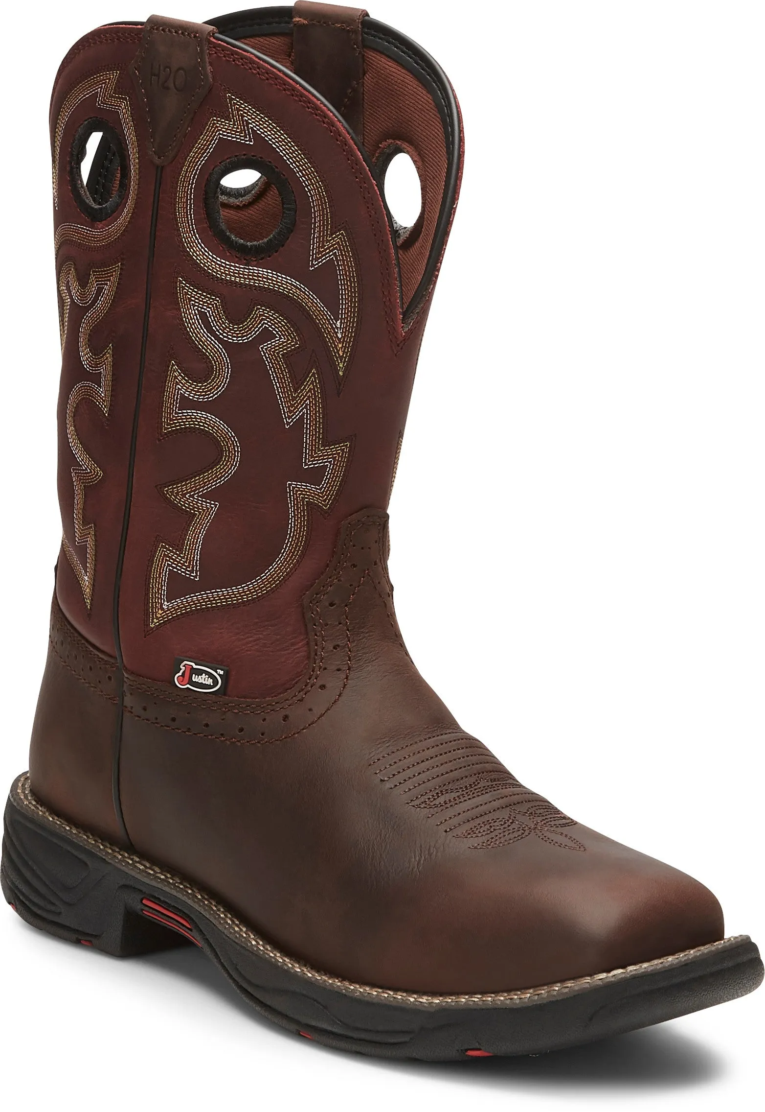 'Justin' Men's 11" Stampede Rush EH WP Square Toe Wellington - Fiesta / Grizzly Brown