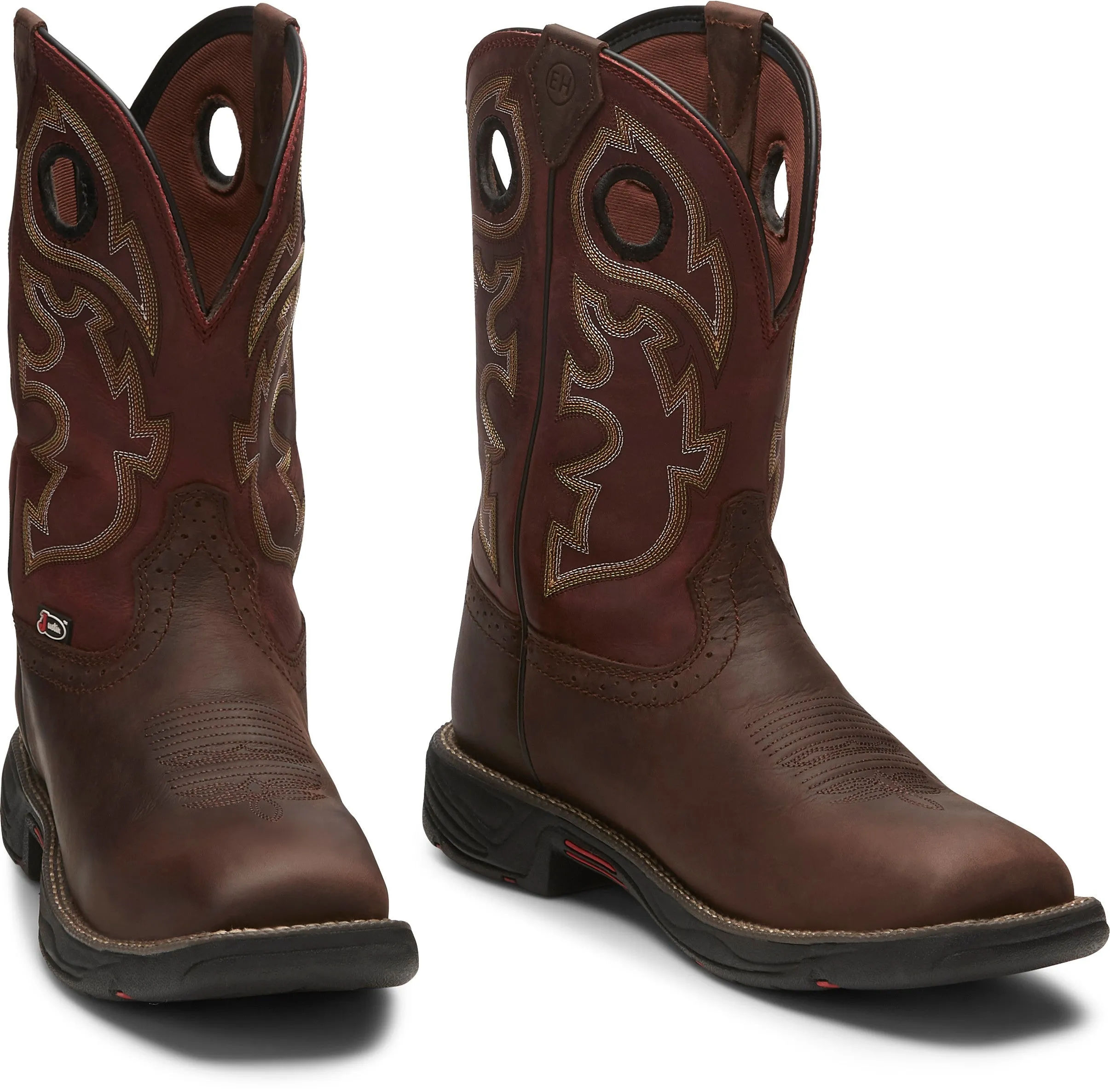 'Justin' Men's 11" Stampede Rush EH WP Square Toe Wellington - Fiesta / Grizzly Brown