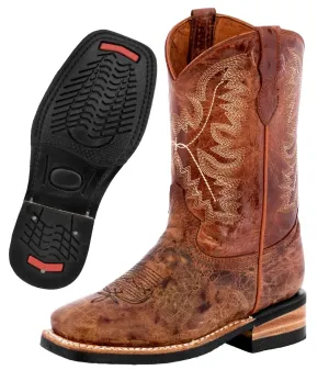 Kids Toddler Western Cowboy Boots Square Toe Cognac - #102