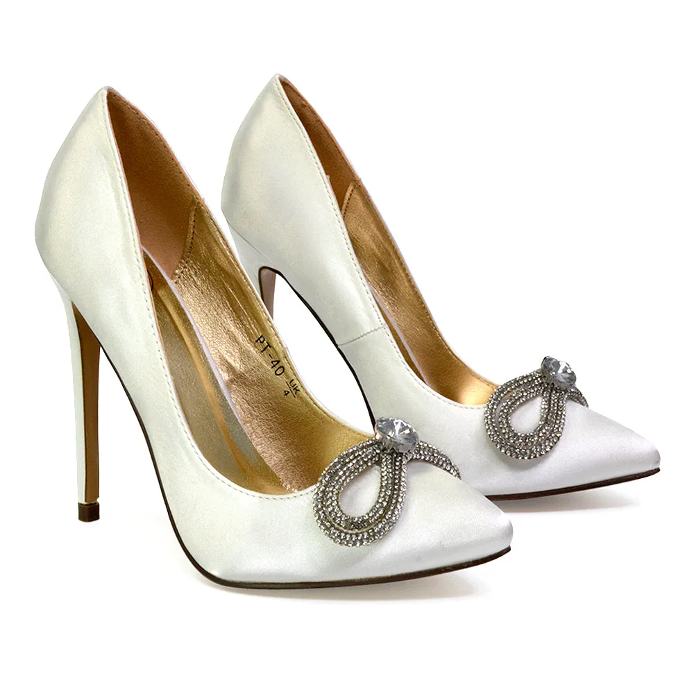 Lane Diamante Bow Pointed Toe Court Shoes Stiletto Bridal Shoes in Ivory