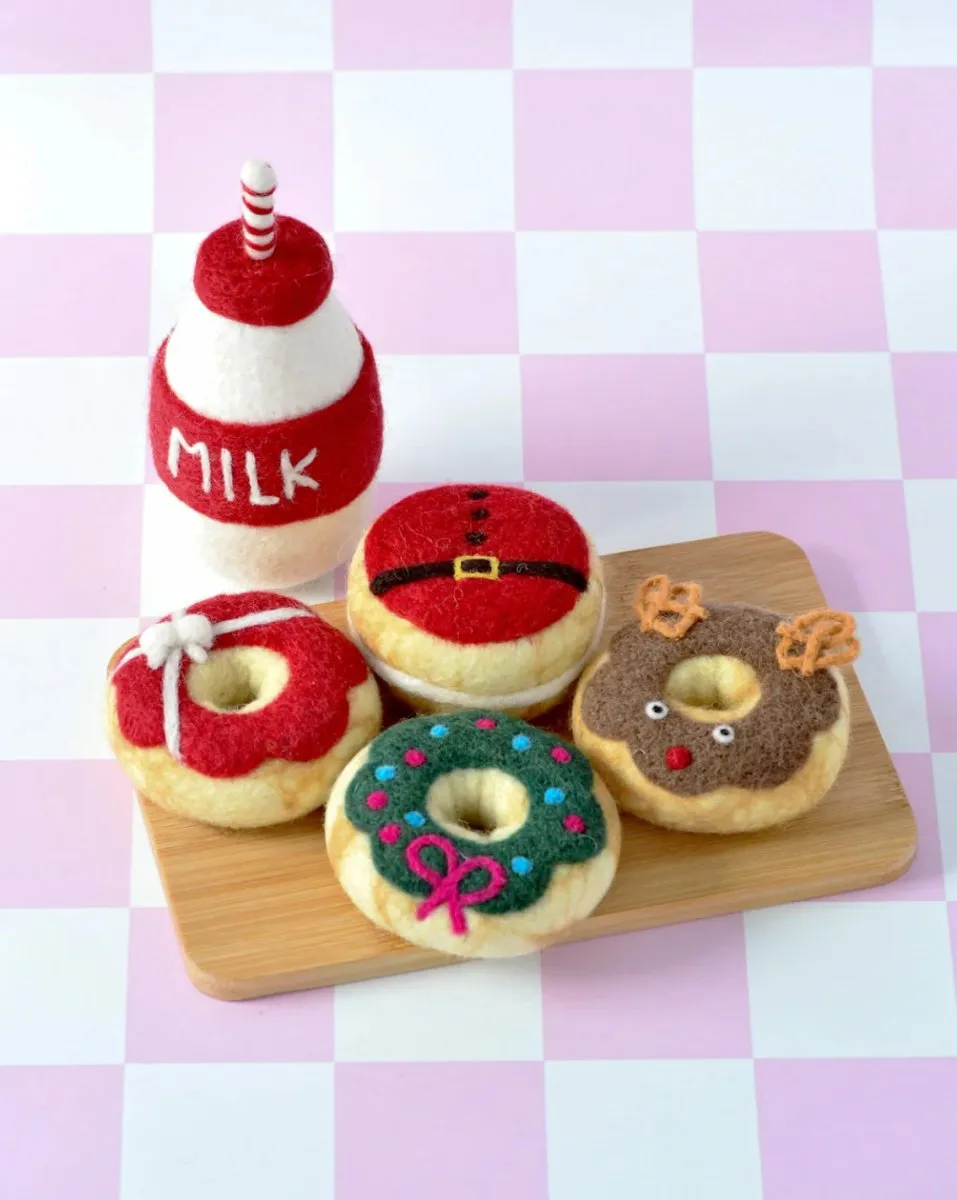 Magical Christmas Play Food Set - Santa's Milk and 4 Christmas Donuts - Tara Treasures