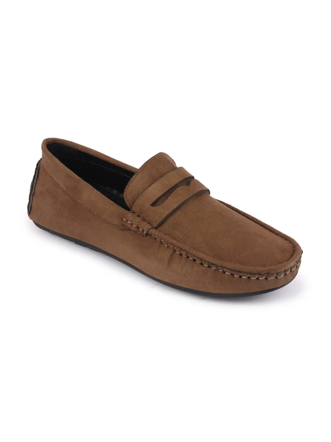 Men Tan Suede Leather Side Stitched Driving Loafer and Moccasin