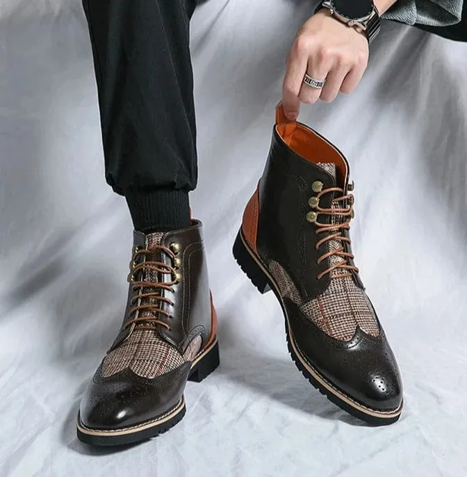 Men's Fashionable Outdoor Combat Boots | Color Block Lace-Up Front Military Style