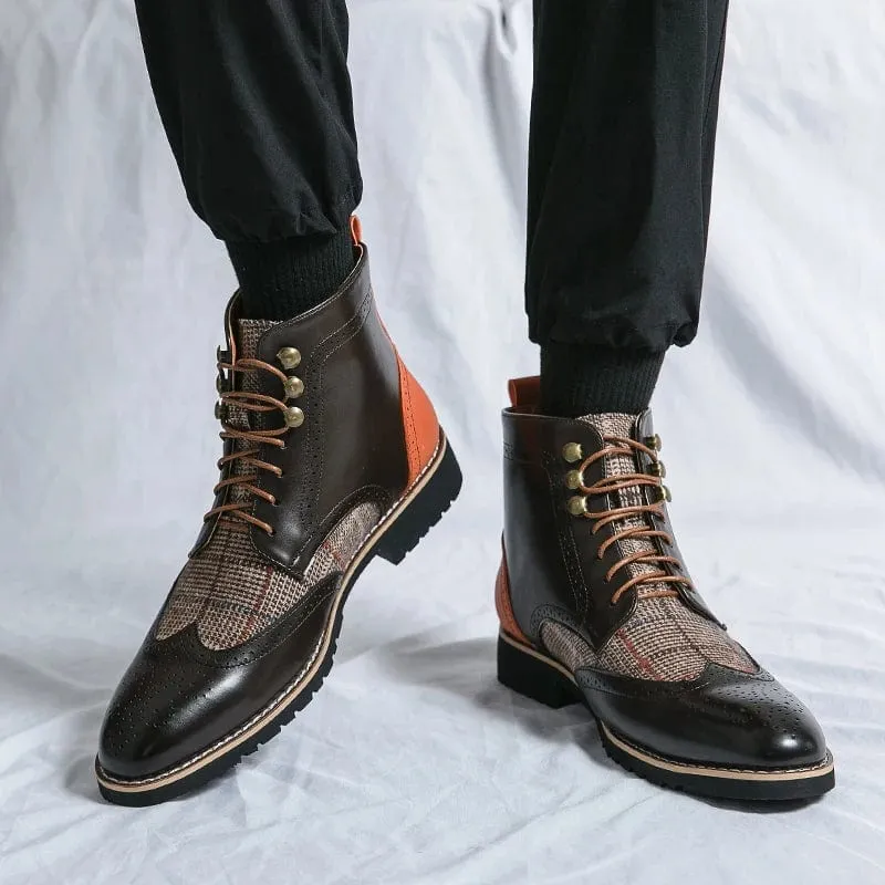 Men's Fashionable Outdoor Combat Boots | Color Block Lace-Up Front Military Style