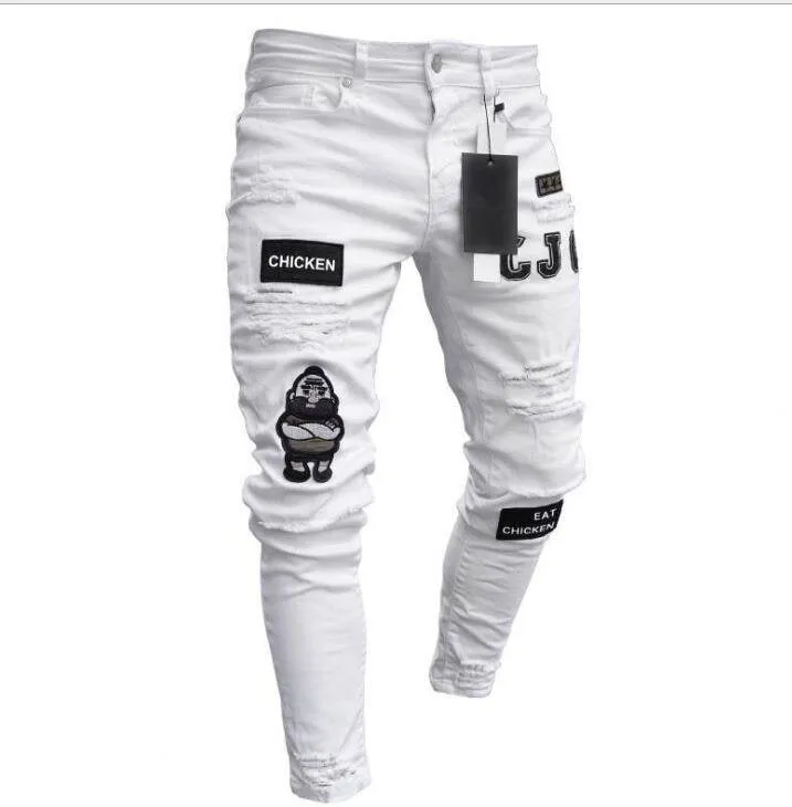 Men's Jeans Ripped Slim Jeans with Zipper Deco