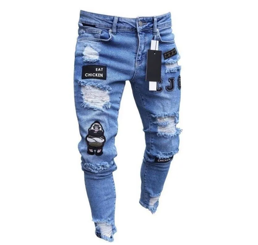 Men's Jeans Ripped Slim Jeans with Zipper Deco