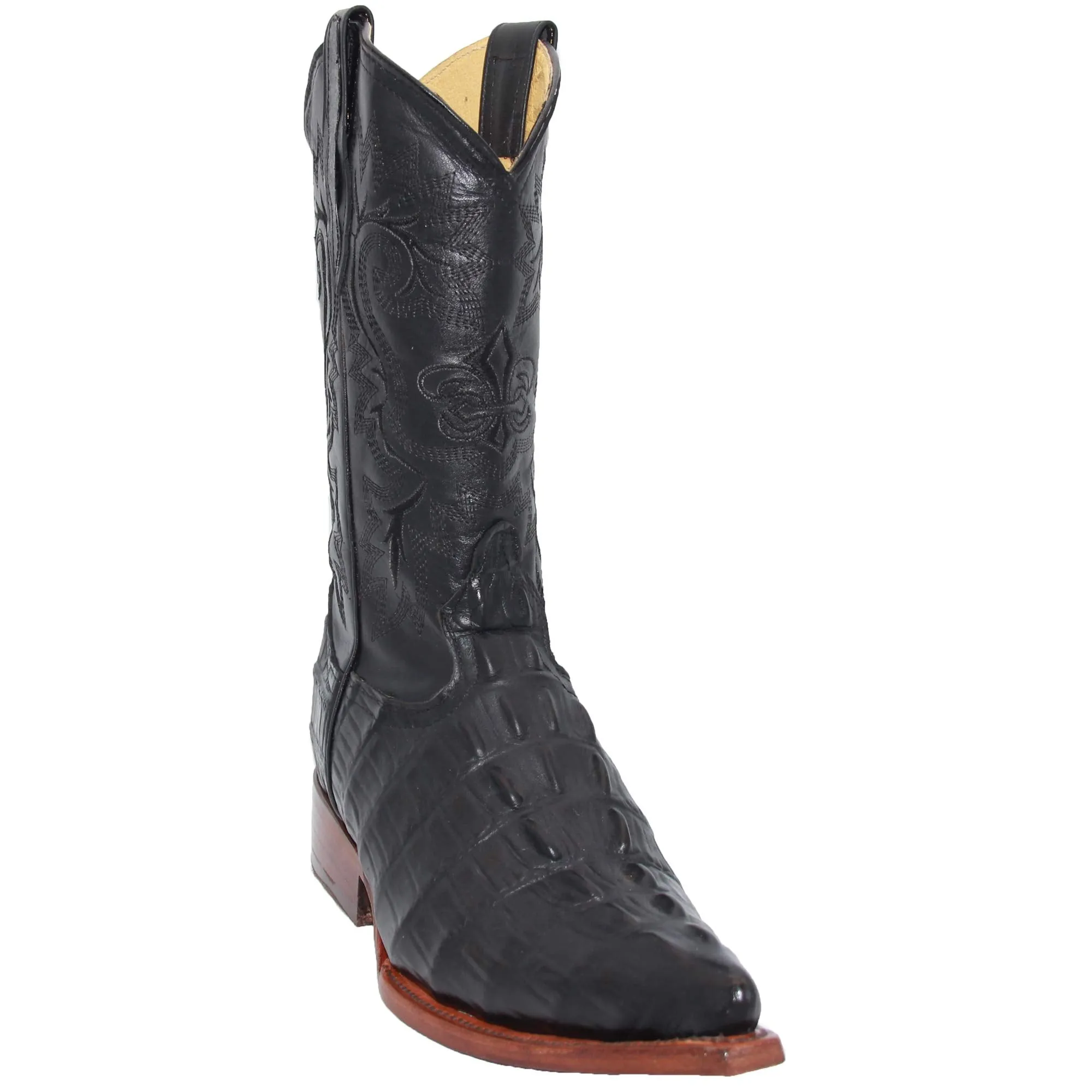 Mens Leather Crocodile Alligator Print Snip Toe Western Cowboy Boots