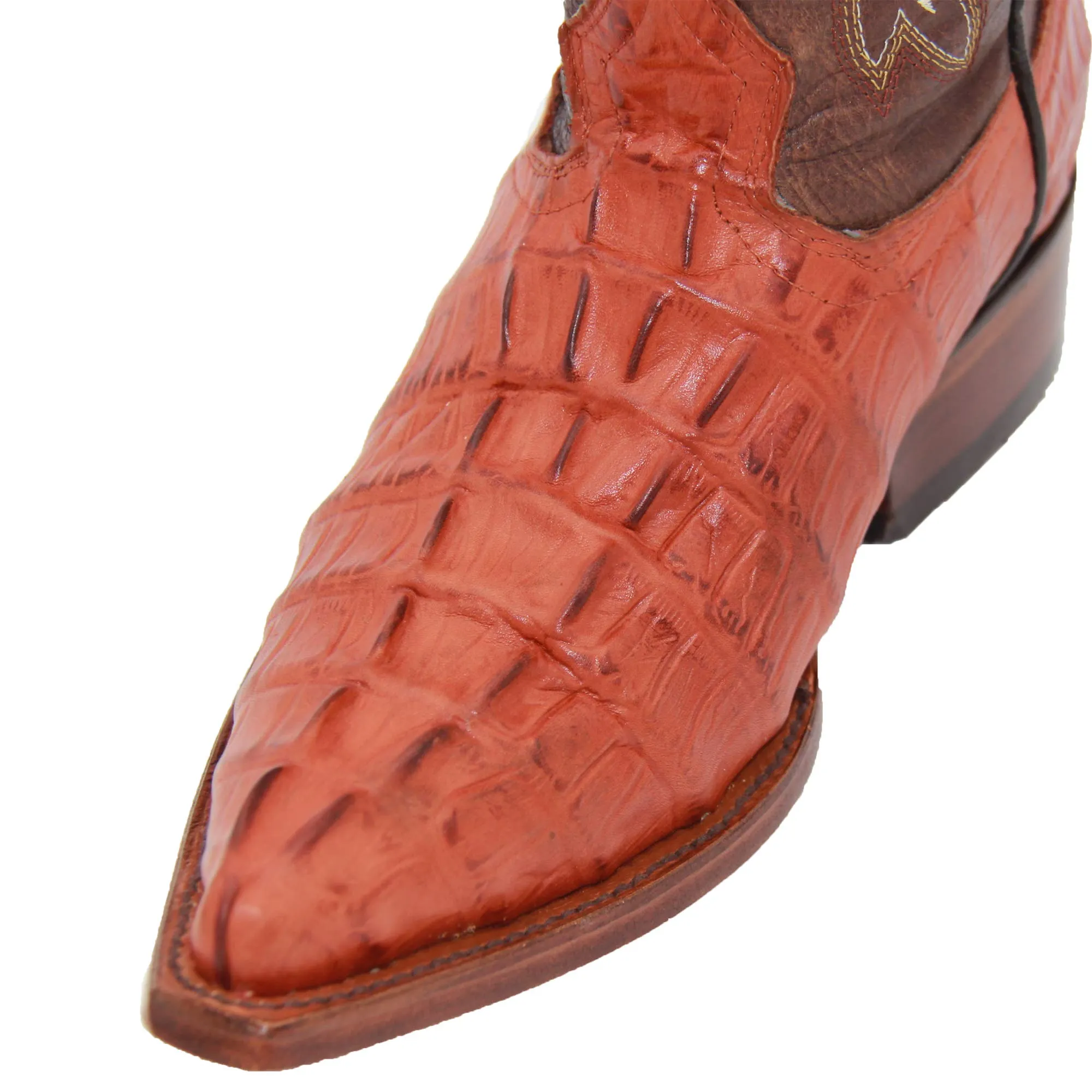 Mens Leather Crocodile Alligator Print Snip Toe Western Cowboy Boots